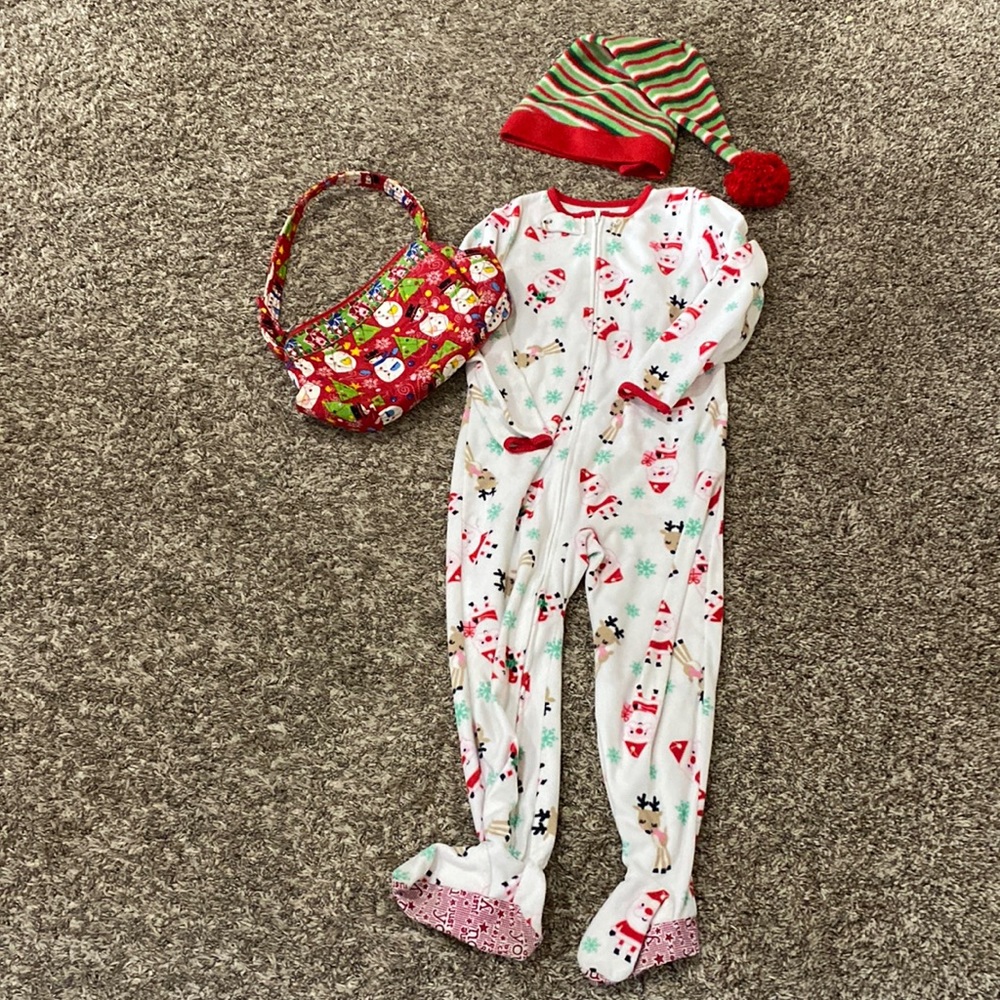 Christmas lot with Carters onsie, hat and purse, all EUC like new